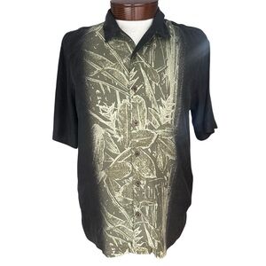 Brandini Pure Silk Black Green Tropical Leaf Camp Shirt Men’s XL